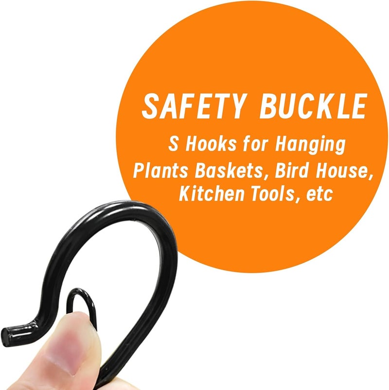 iCafePub 12 PCS S Hooks for Hanging with Safety Buckle, 3.5 inch Heavy Duty Metal S Shaped Hooks for Kitchen Utensil, Cups, Pots, Plants, Bags, Hats (Black) - Image 2
